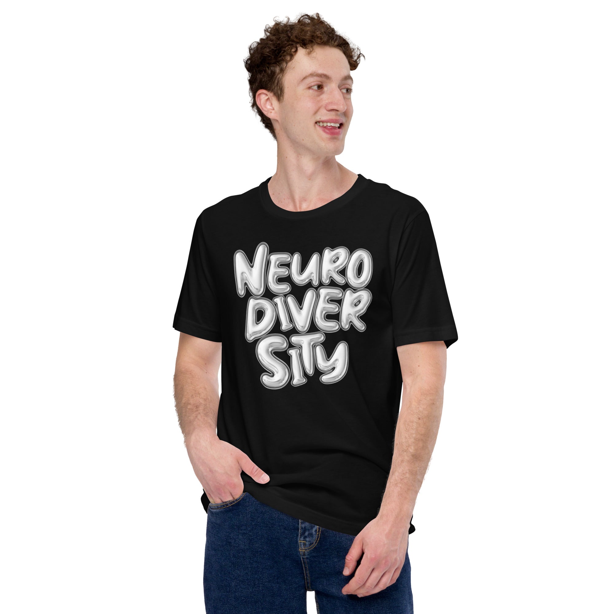 Neurodiversity Pride T-Shirt Chrome Bubble Letters Disability Pride Relaxed Fit T-shirt Relaxed Fit T-Shirt