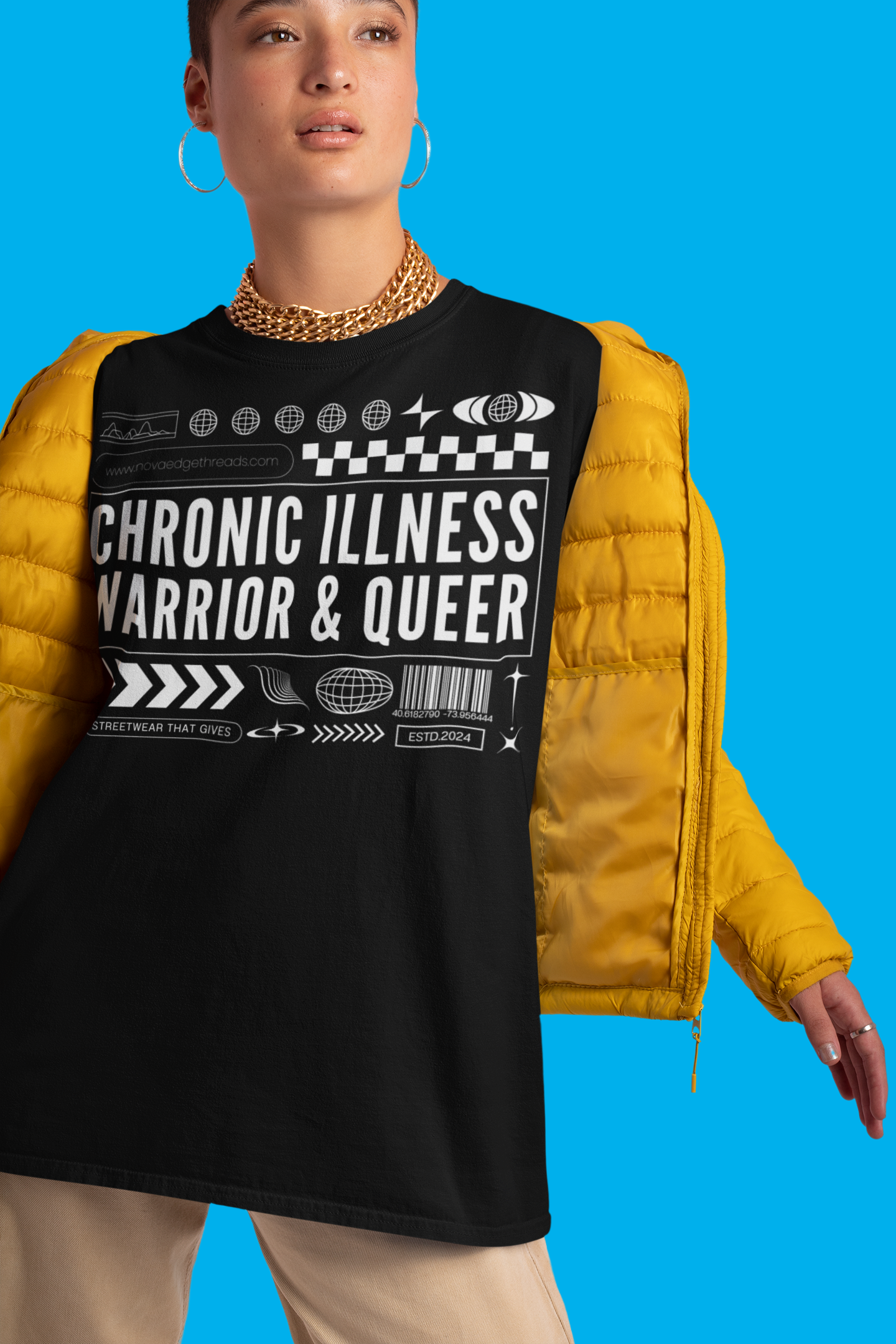 Chronic Illness Warrior & Queer Graphic Tee Mental Health Awareness Oversize Deep Drop Shoulder Tee - 190 GSM