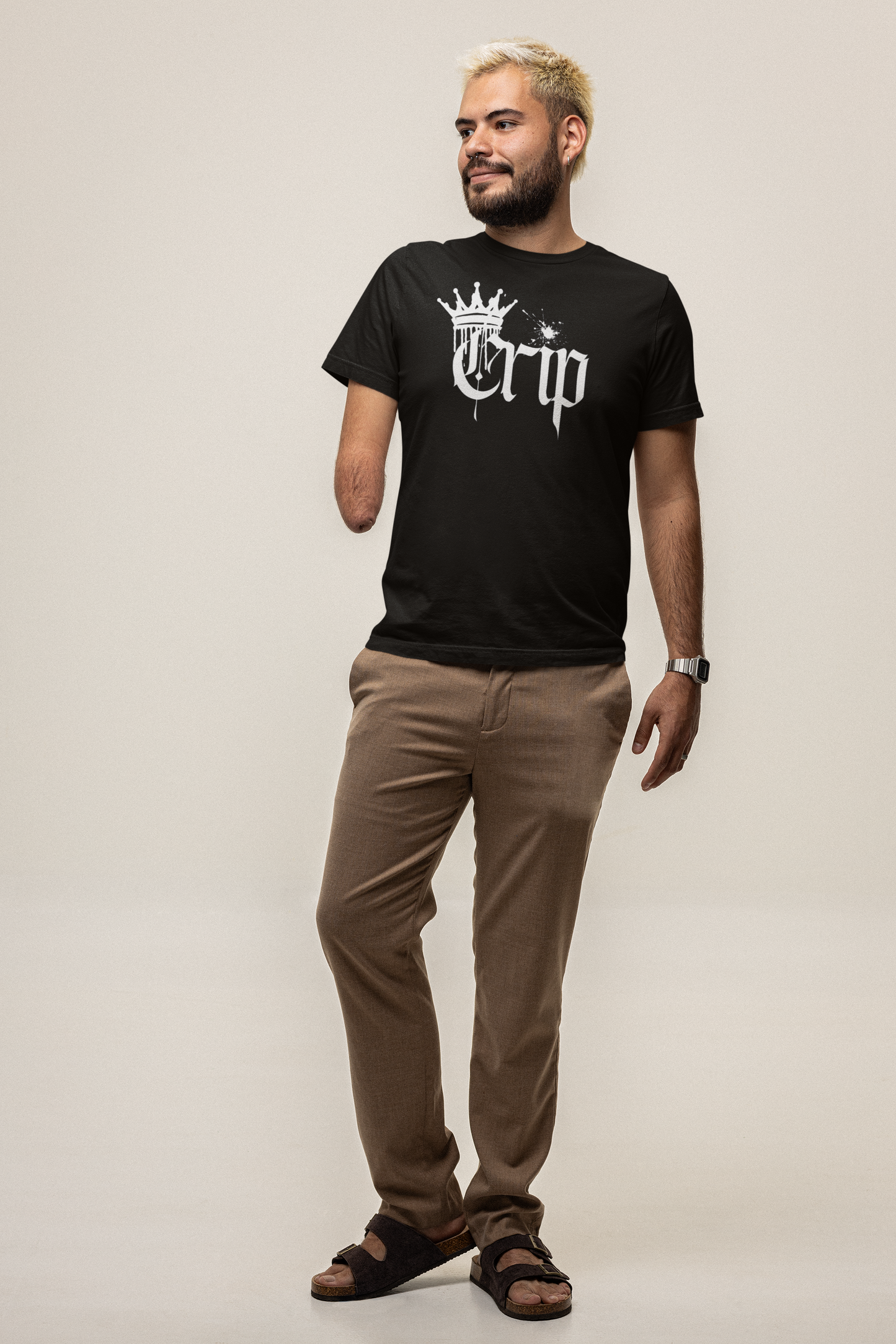 Crip Spray Paint Graphic Tee Disability Pride on Black Oversize Deep Drop Shoulder Tee - 190 GSM