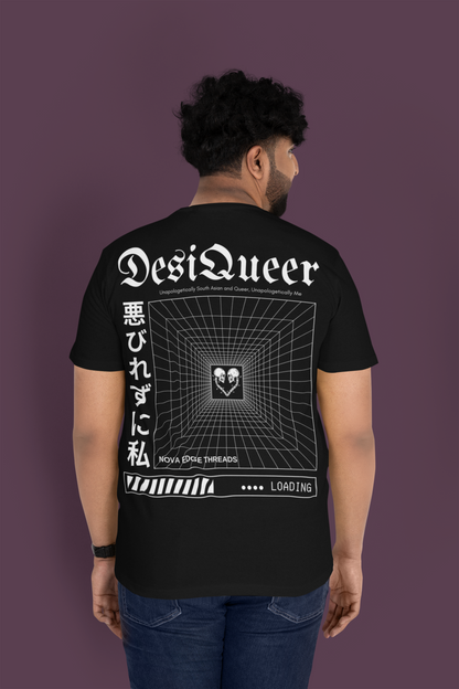 Unapologetically DesiQueer for South Asian Pride on Black Vintage Wash Frayed T-Shirt - 260 GSM