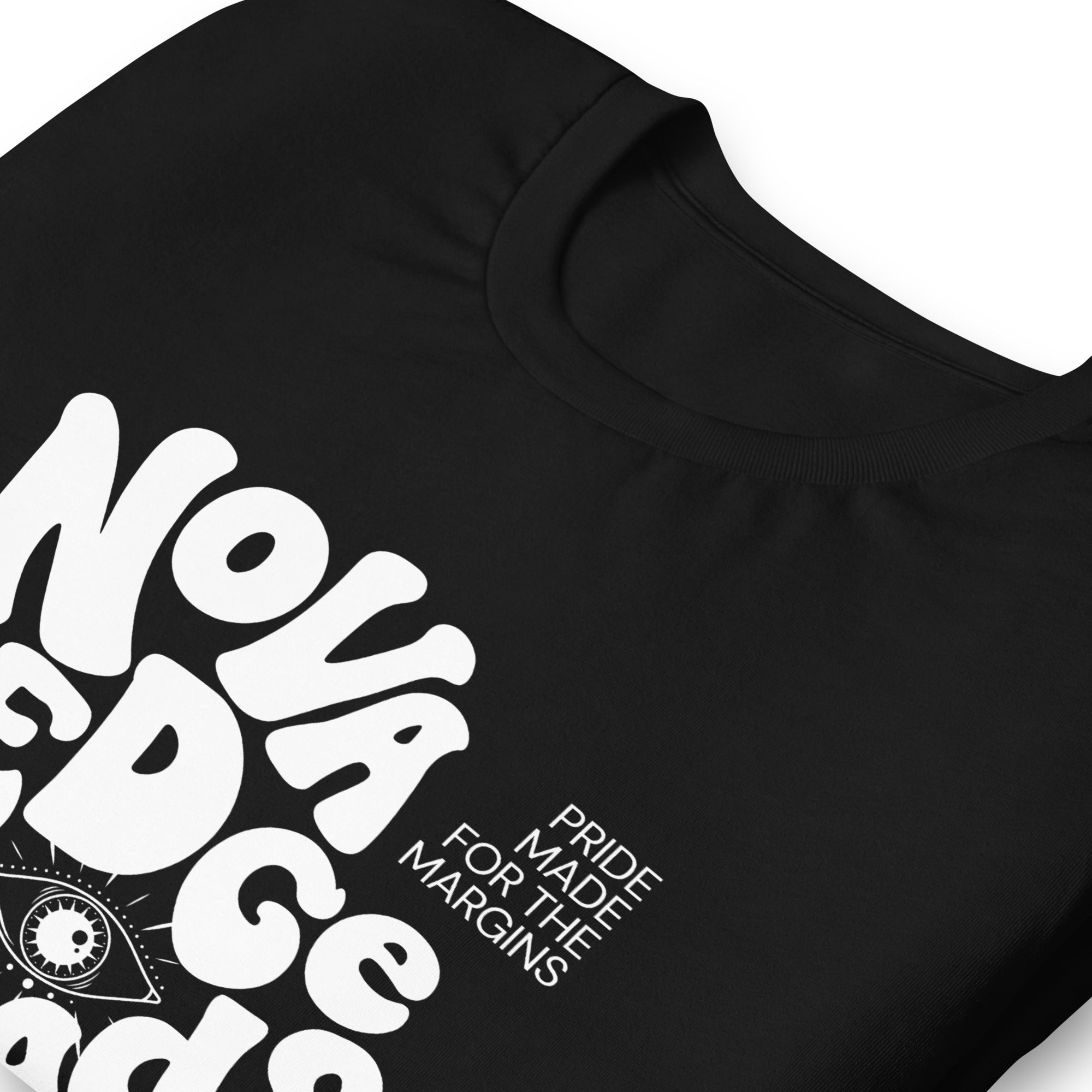 Nova Edge Threads Nostalgic Typo Graphic Tee on front of Black Relaxed Fit T-Shirt