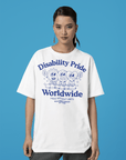 Disability Pride Worldwide Navy Blue on White Size Inclusive Oversize Tee Size Inclusive Oversize Tee