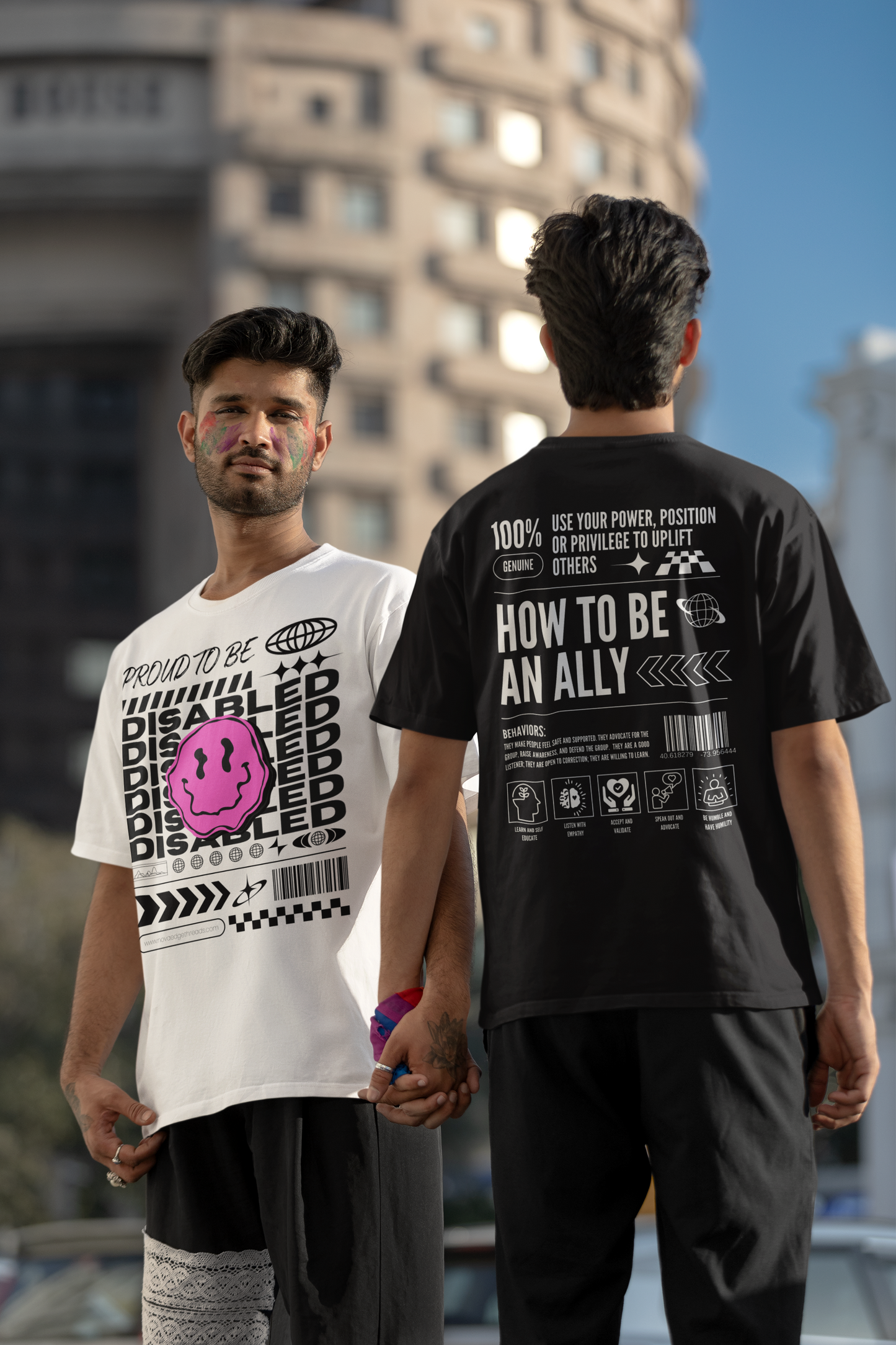 Proud to be Disabled Graphic Tee Streetwear Style Disability Pride T-Shirt front of White Oversize Deep Drop Shoulder Tee - 190 GSM