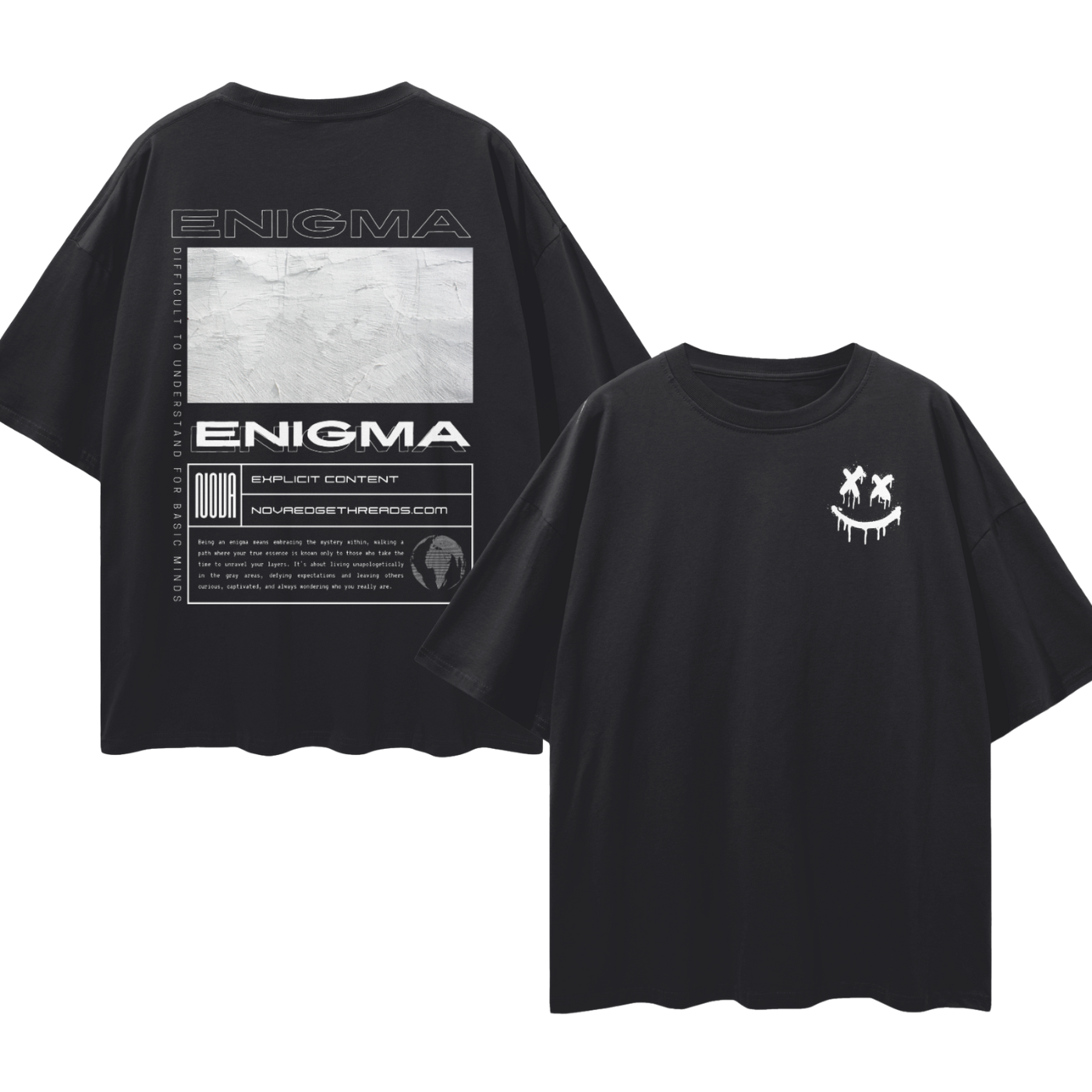 Enigma Streetwear T-Shirt Outsider Shirt Black Oversize Tee Oversize Deep Drop Shoulder Tee - 190 GSM
