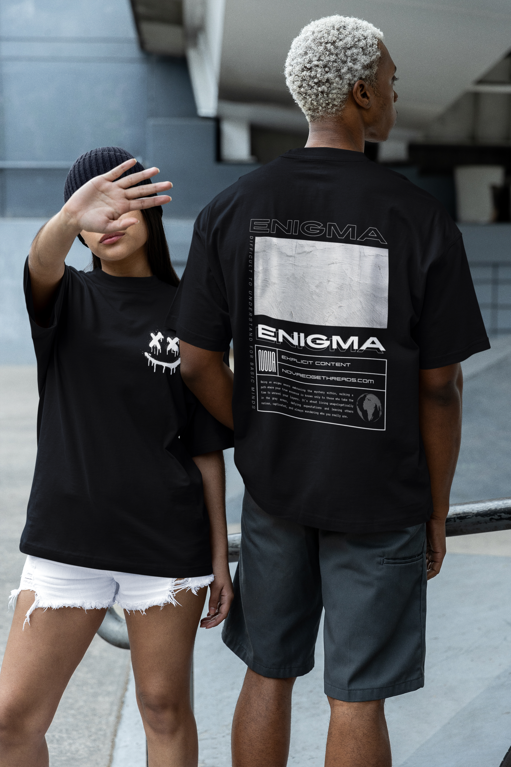 Enigma Streetwear T-Shirt Outsider Shirt Black Oversize Tee Oversize Deep Drop Shoulder Tee - 190 GSM