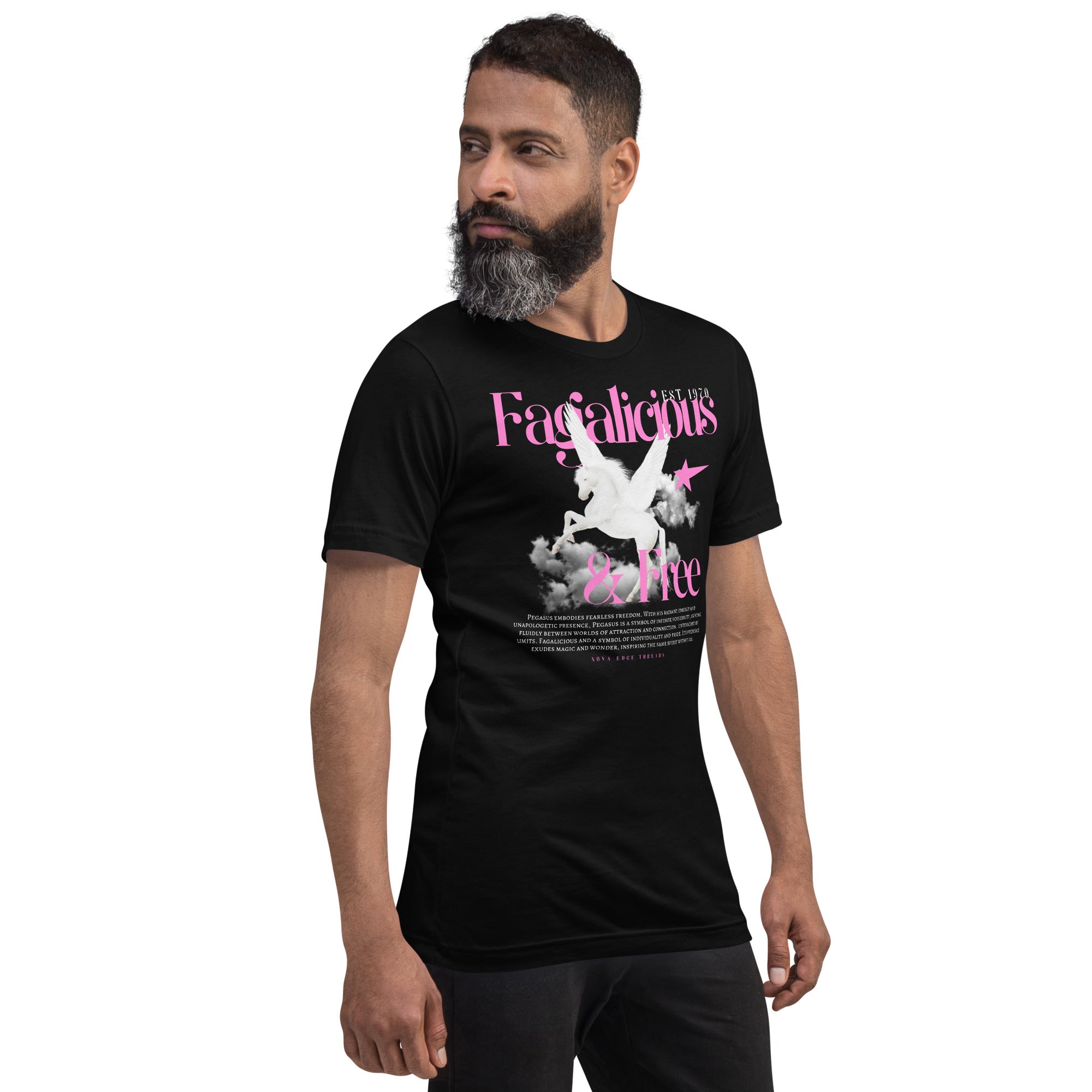 Fagalicious & Free Graphic Tee Black Pink Pegasus Bisexual Pride Relaxed Fit T-shirt Relaxed Fit T-Shirt