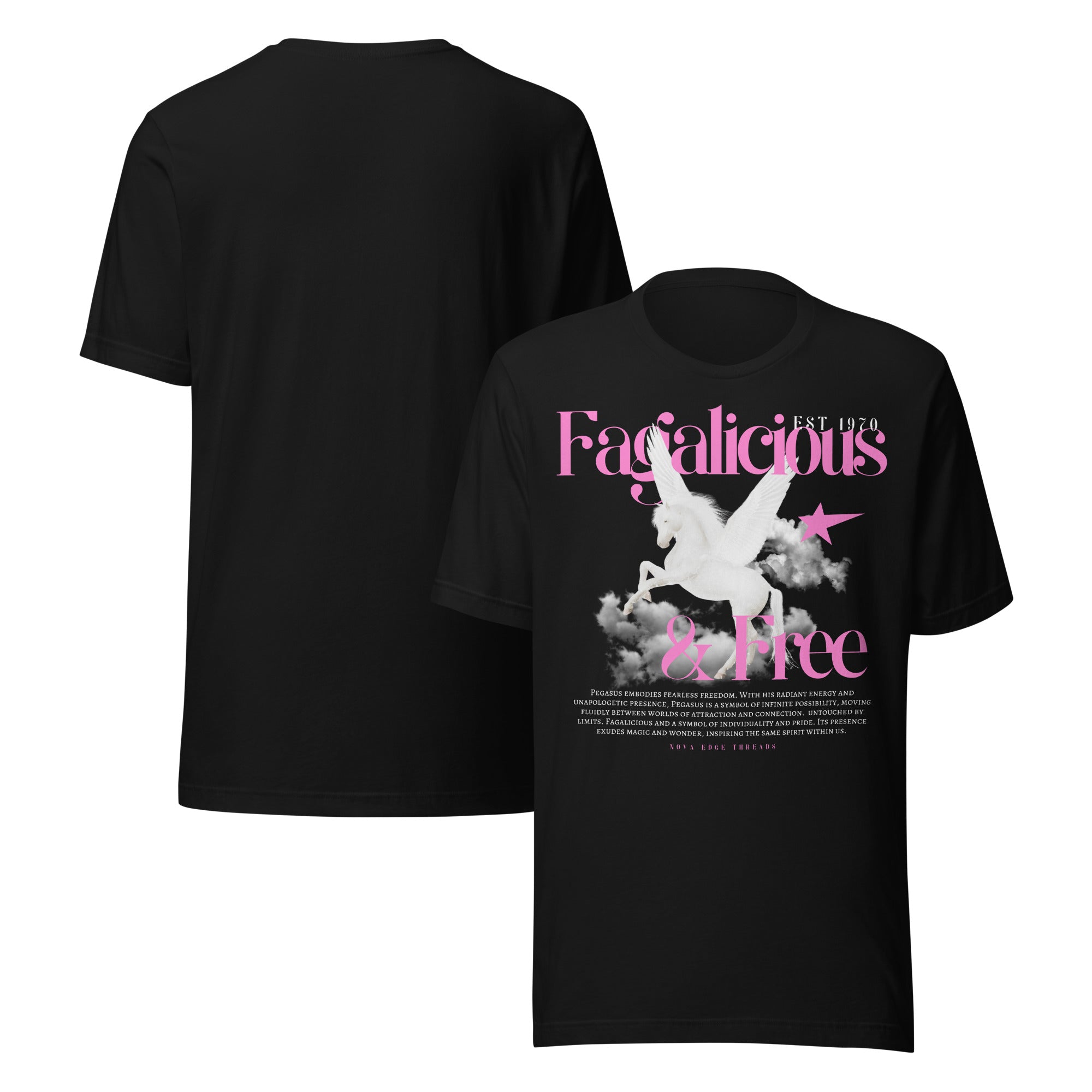 Fagalicious & Free Graphic Tee Black Pink Pegasus Bisexual Pride Relaxed Fit T-shirt Relaxed Fit T-Shirt