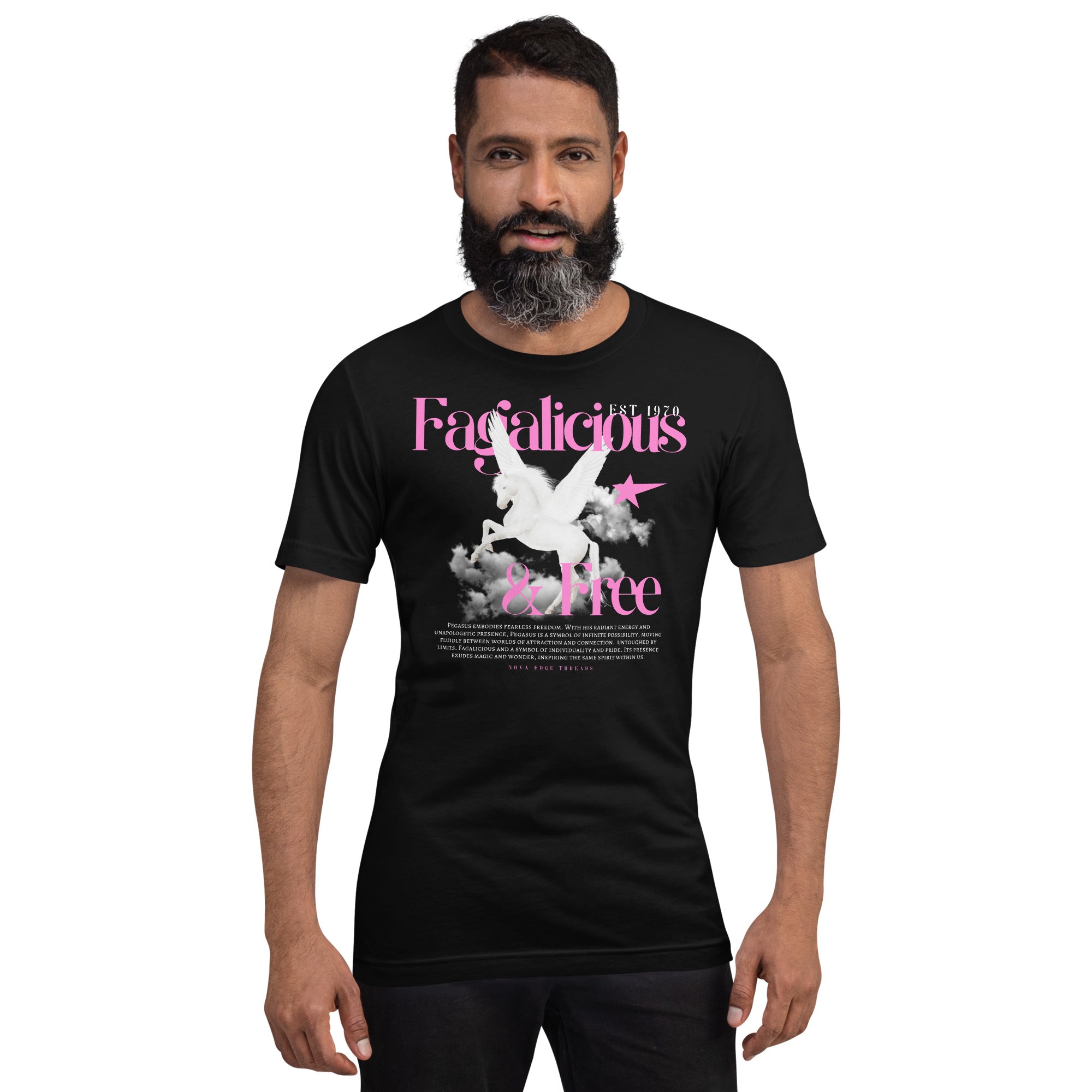 Fagalicious & Free Graphic Tee Black Pink Pegasus Bisexual Pride Relaxed Fit T-shirt Relaxed Fit T-Shirt