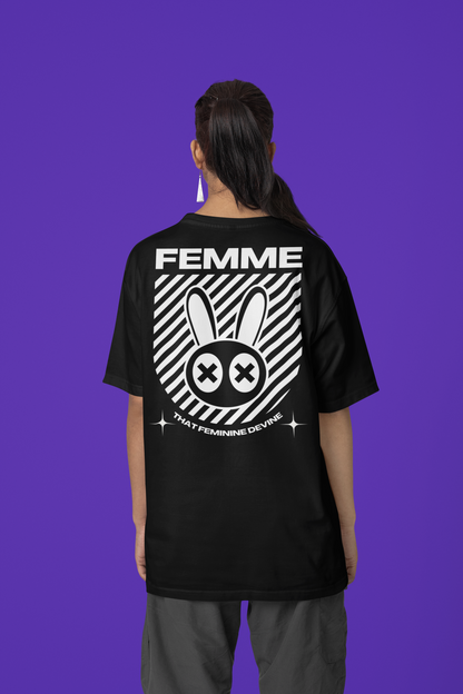 Femme Graphic Tee That Feminine Devine Pride T-Shirt on Black Oversize Deep Drop Shoulder Tee - 190 GSM