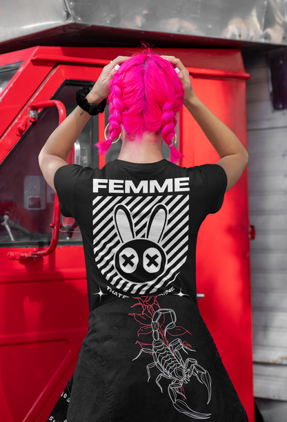 Femme Graphic Tee That Feminine Devine Pride T-Shirt on Black Oversize Deep Drop Shoulder Tee - 190 GSM