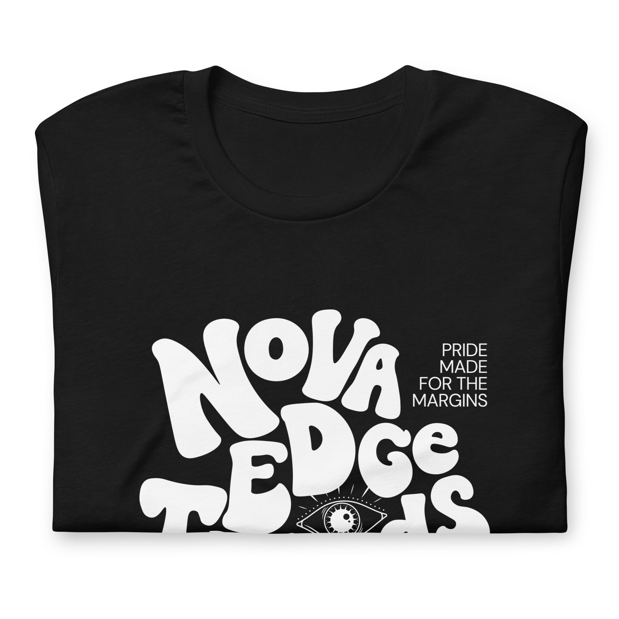 Nova Edge Threads Nostalgic Typo Graphic Tee on front of Black Relaxed Fit T-Shirt