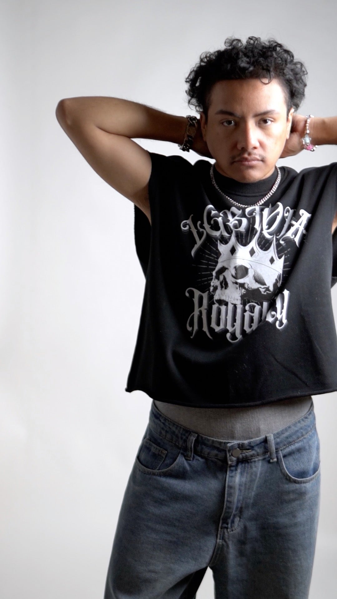 LGBTQIA+ Royalty Skull with a Crown on front of Black French Terry Boxy Pride Tank Top French Terry Boxy Tank Top