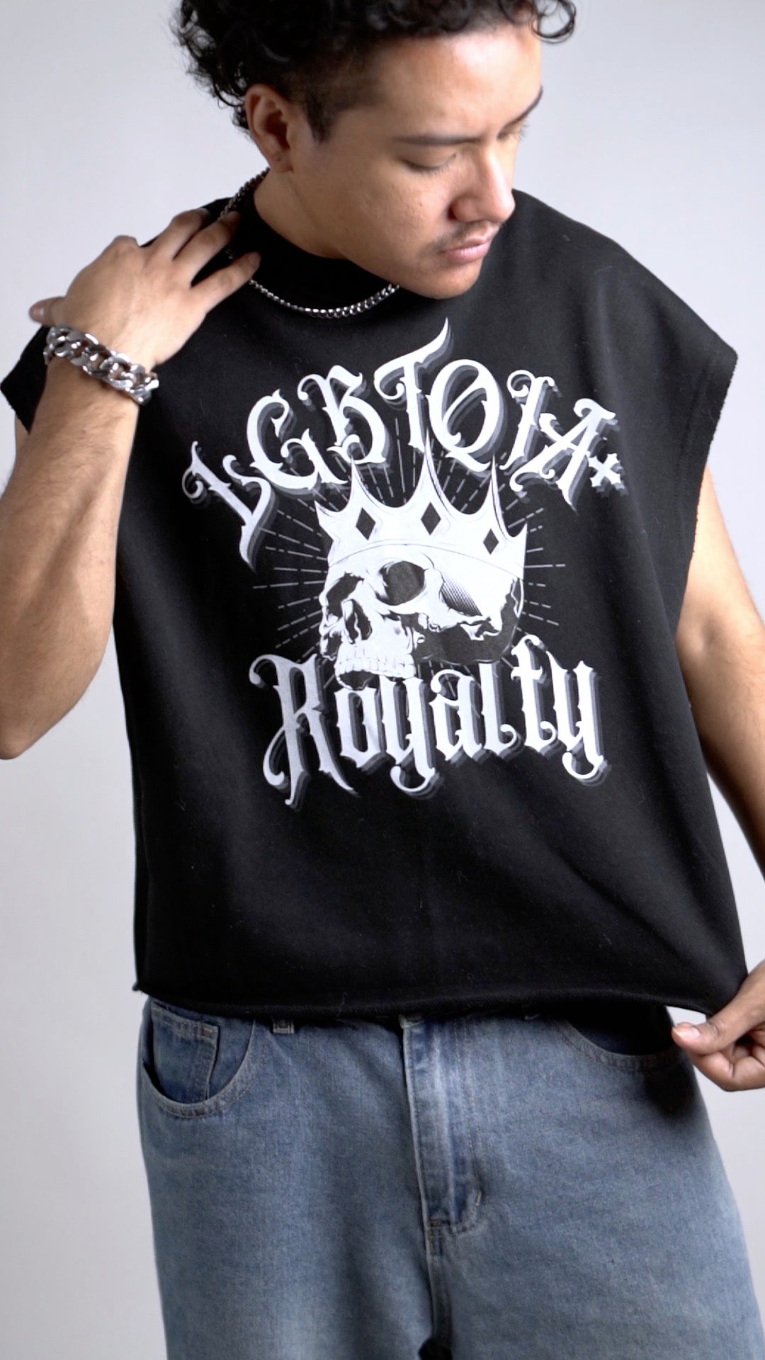 LGBTQIA+ Royalty Skull with a Crown on front of Black French Terry Boxy Pride Tank Top French Terry Boxy Tank Top