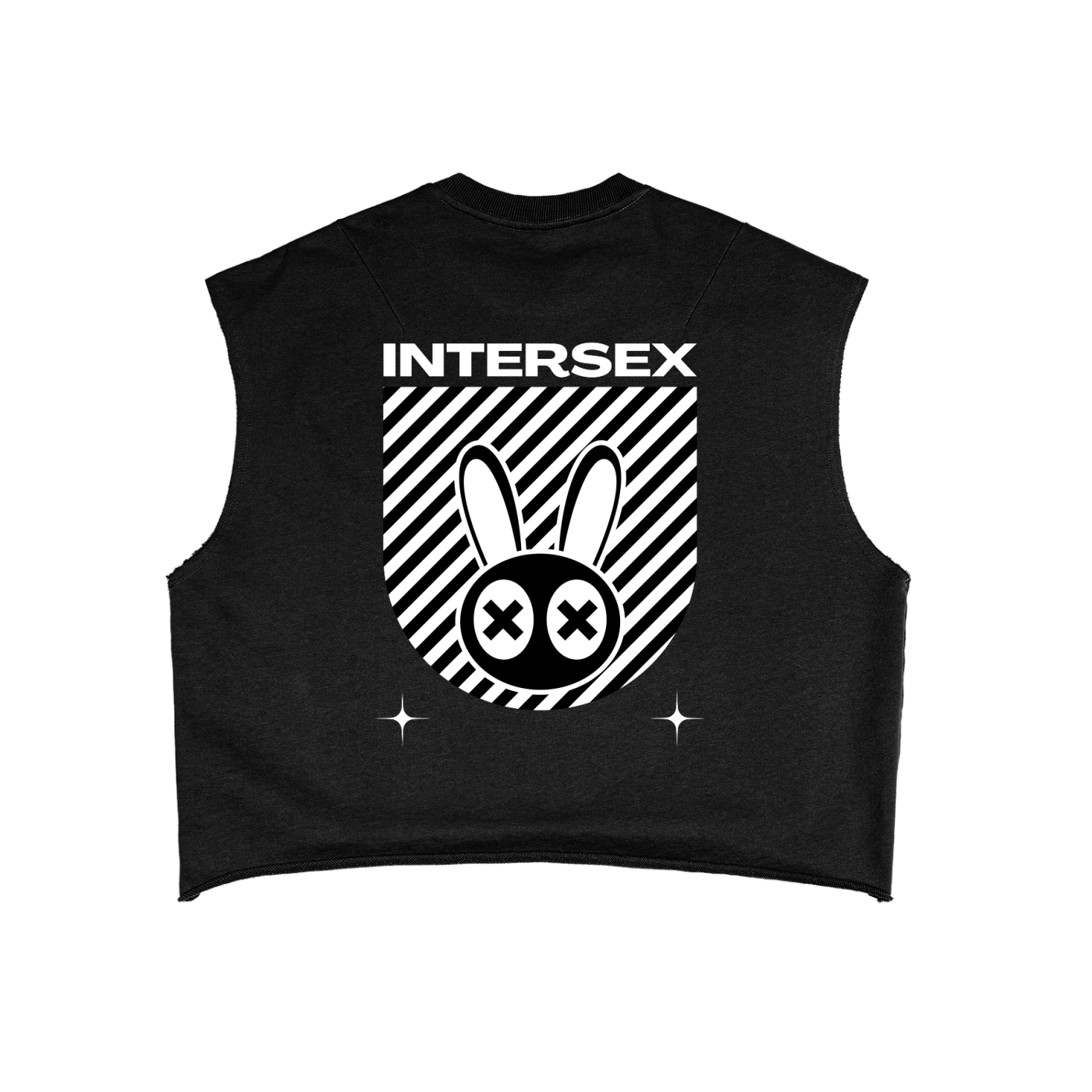 Intersex Pride Mad Rabbit on back of Black French Terry Boxy Tank Top French Terry Boxy Tank Top