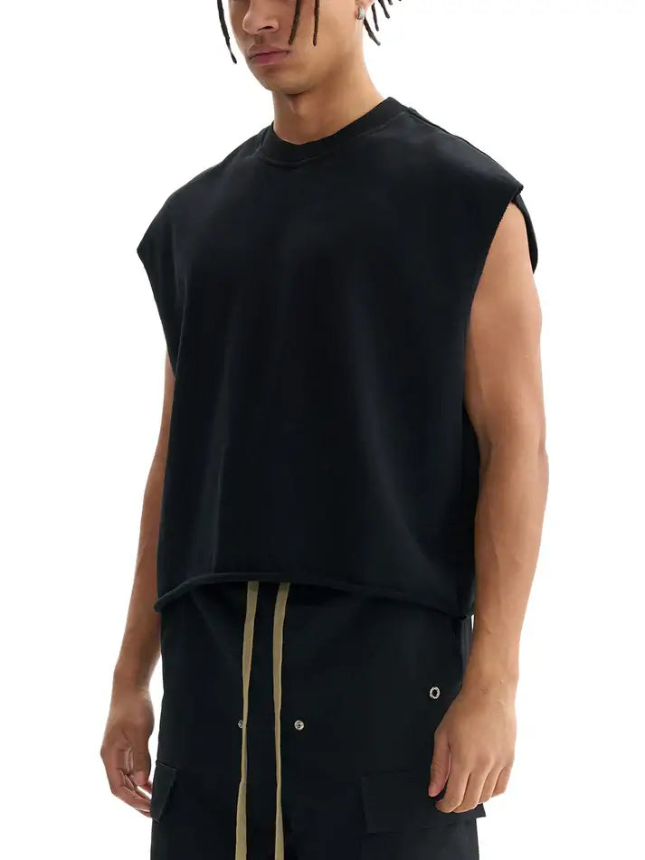 Indigiqueer Pride Vintage Flower Back Design on Black French Terry Boxy Tank Top French Terry Boxy Tank Top
