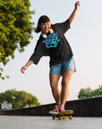 Future is Fluid Graphic Tee Teal and Purple Surreal Graphic Tee on front of Black Oversize Deep Drop Shoulder Tee - 190 GSM