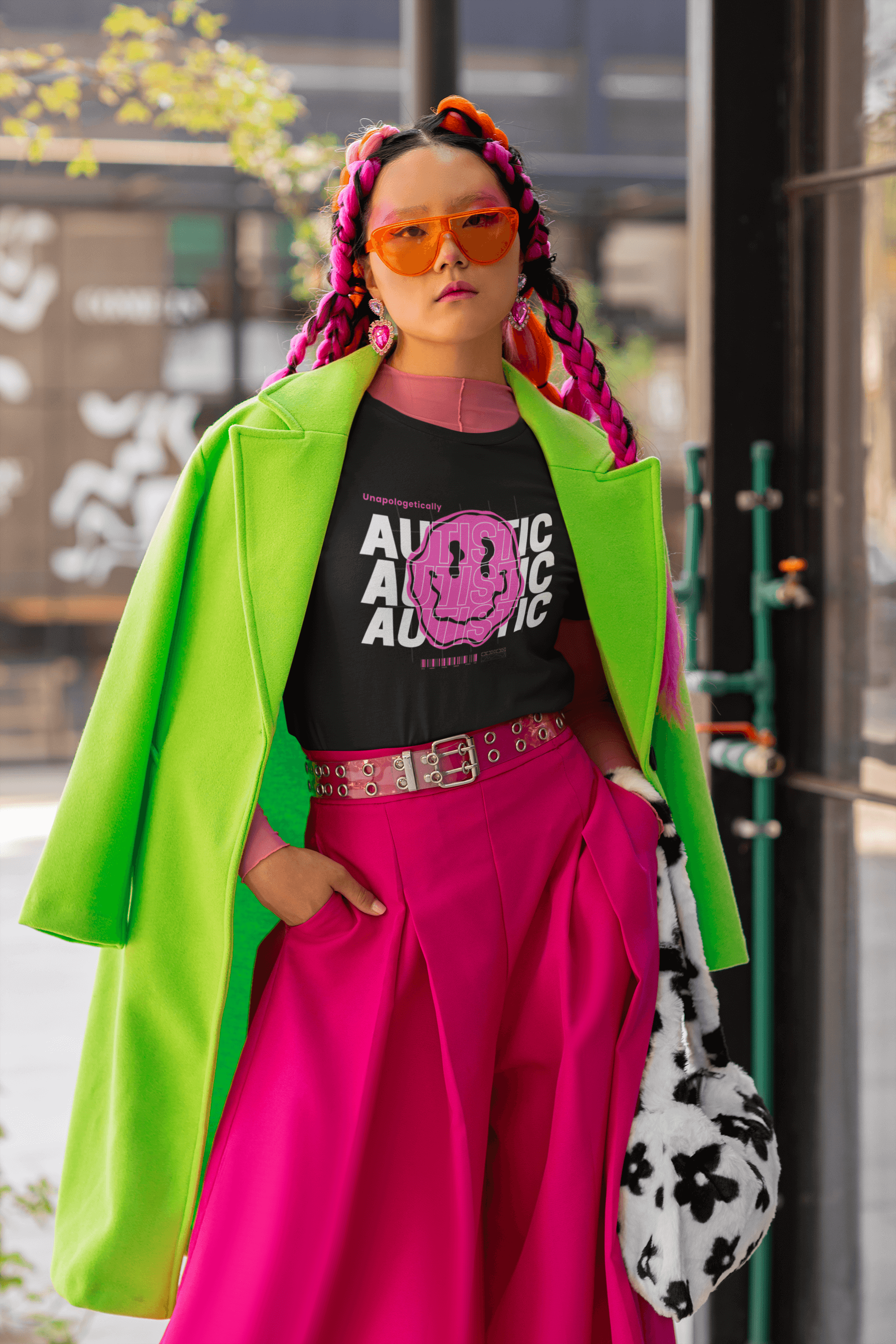 Unapologetically Autistic Black Pink Graphic Tee Disability Pride Relaxed fit T-shirt Relaxed Fit T-Shirt