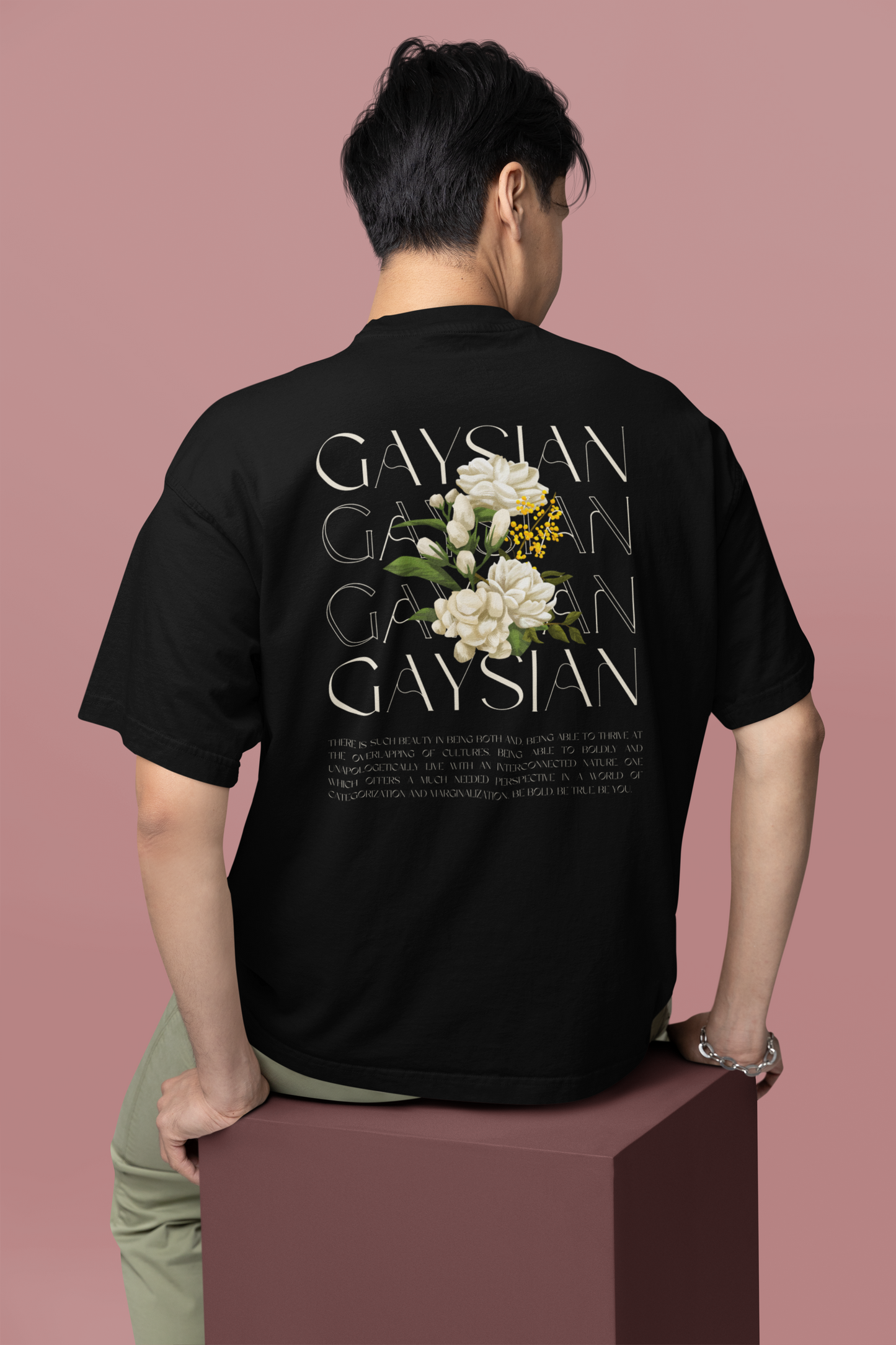 Gaysian T-Shirt Intersectional Pride Streetwear Gear on Black Oversize Deep Drop Shoulder Tee - 190 GSM