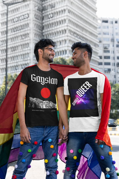 Gaysian Graphic Tee Japanese Streetwear Style Intersectional Pride Gear on Black Oversize Deep Drop Shoulder Tee - 190 GSM