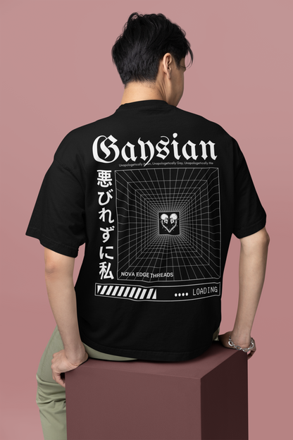 Camiseta gráfica sin complejos con estilo gay asiático en negro, estilo urbano japonés, camiseta de hombros caídos y gran tamaño (190 g/m²)