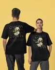 Gaysian Pride T Shirt Asian Gay Pride Vintage Flowers on Black Oversize Deep Drop Shoulder Tee