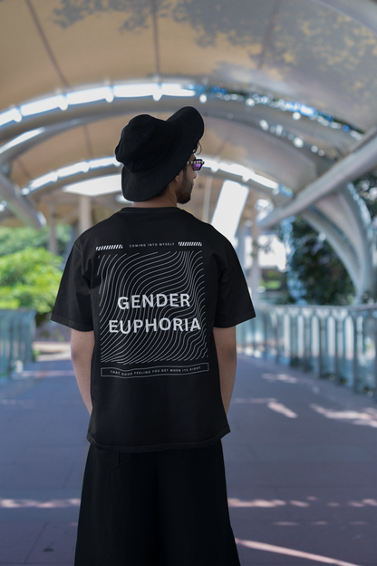 Gender Euphoria Streetwear Graphic Tee for Trans Pride on Black Oversize Deep Drop Shoulder Tee - 190 GSM