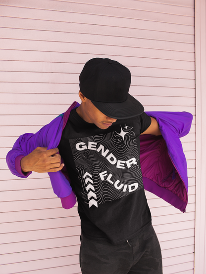 Genderfluid Pride Shirt Streetwear Style Gender Fluid Graphic Tee on Black Oversize Deep Drop Shoulder Tee - 190 GSM