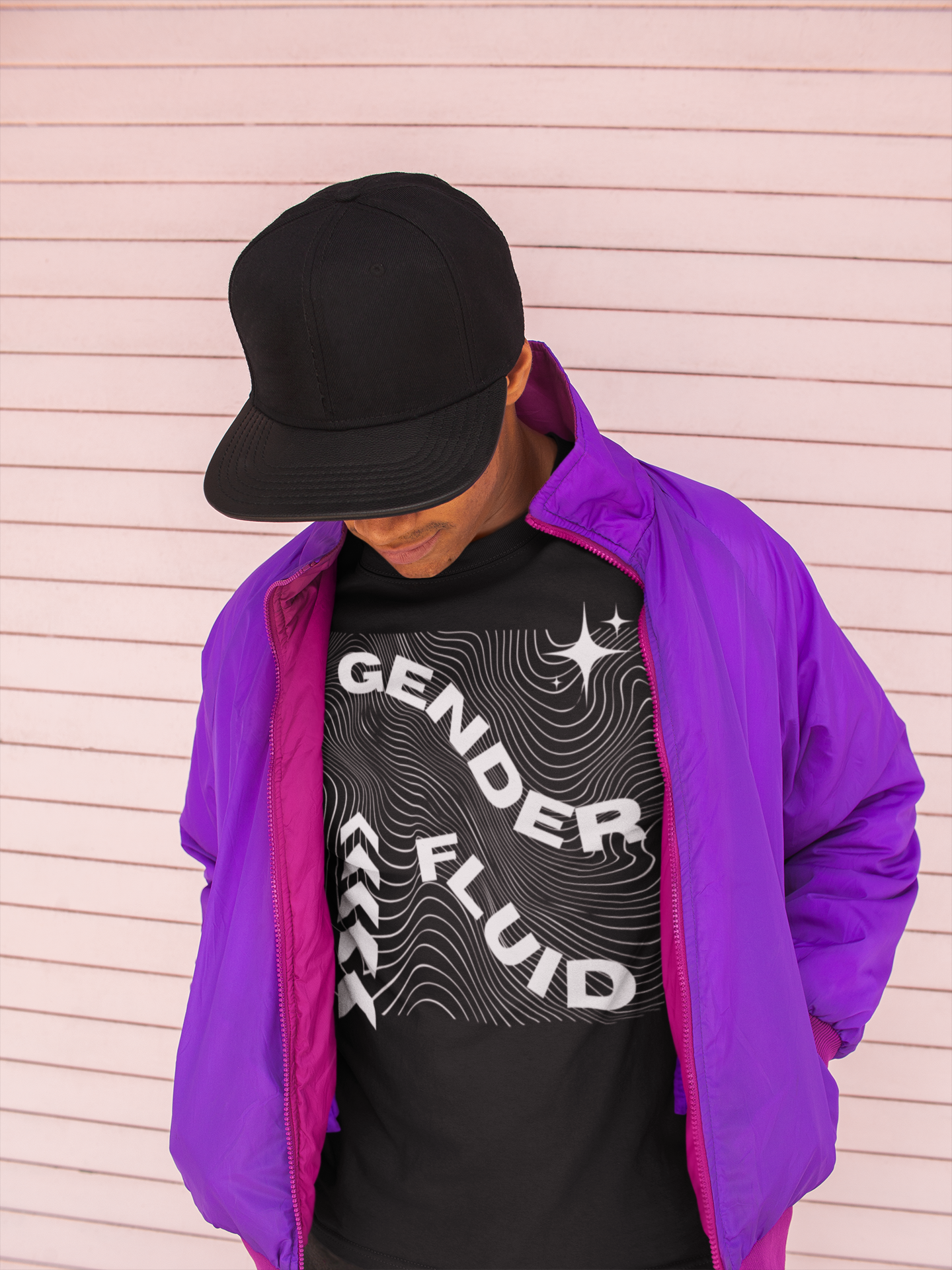 Genderfluid Pride Shirt Streetwear Style Gender Fluid Graphic Tee on Black Oversize Deep Drop Shoulder Tee - 190 GSM