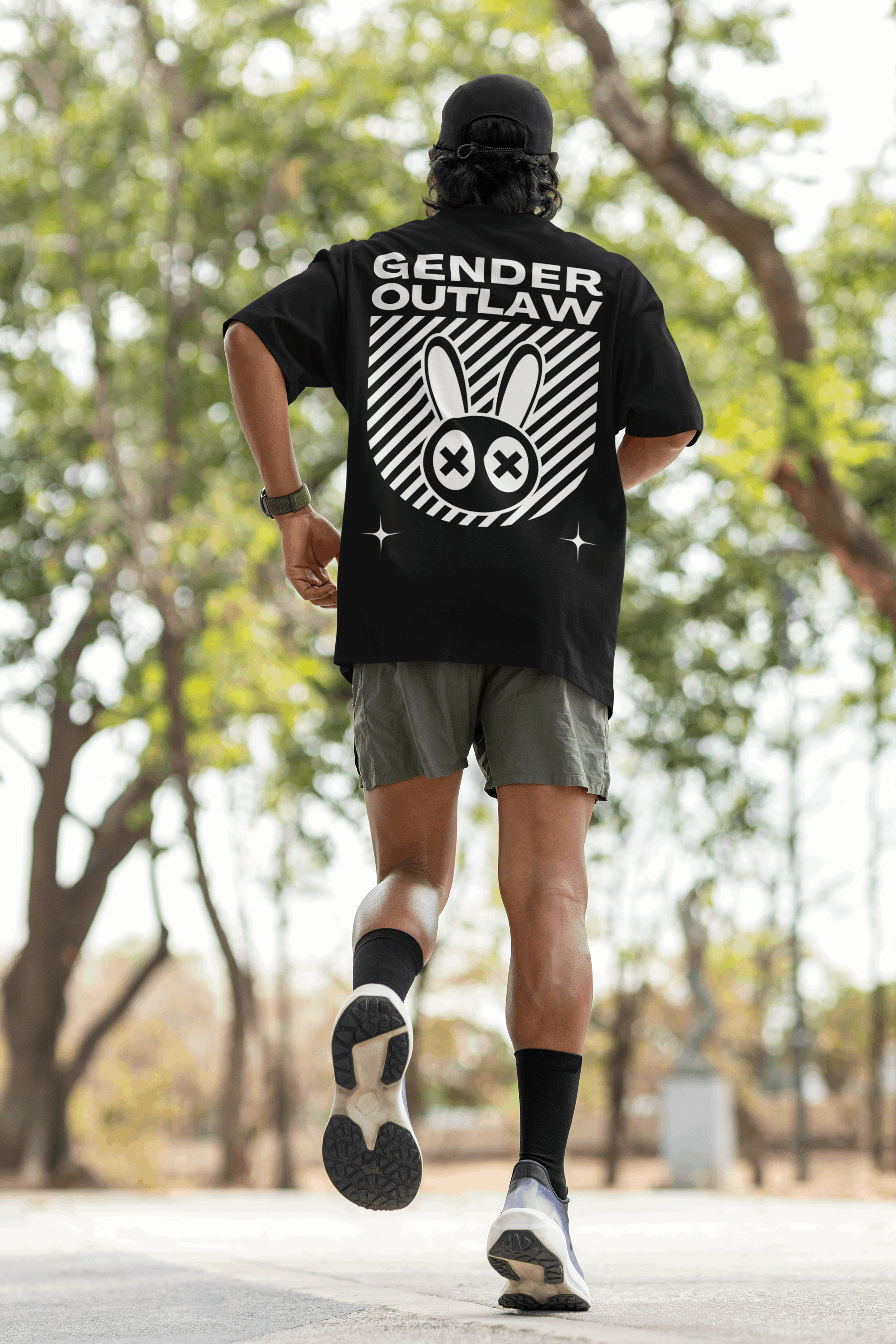 Gender Outlaw Mad Rabbit Graphic T-Shirt Streetwear Style Black Oversize Deep Drop Shoulder Tee - 190 GSM
