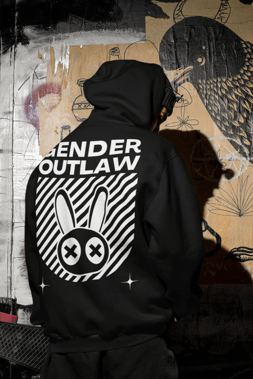 Gender Outlaw Mad Rabbit Streetwear Style Graphic Eco Friendly Black Raglan Hoodie