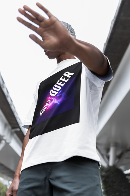 Genderqueer Pride Neon Light Graphic T-Shirt Gender Queer Diversity Oversize Deep Drop Shoulder Tee - 190 GSM