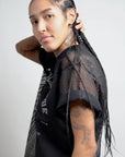 I'm That Villain Mesh Pride Tee on front of Black See-through Boxy Net T-Shirt See-through Boxy Net T-Shirt