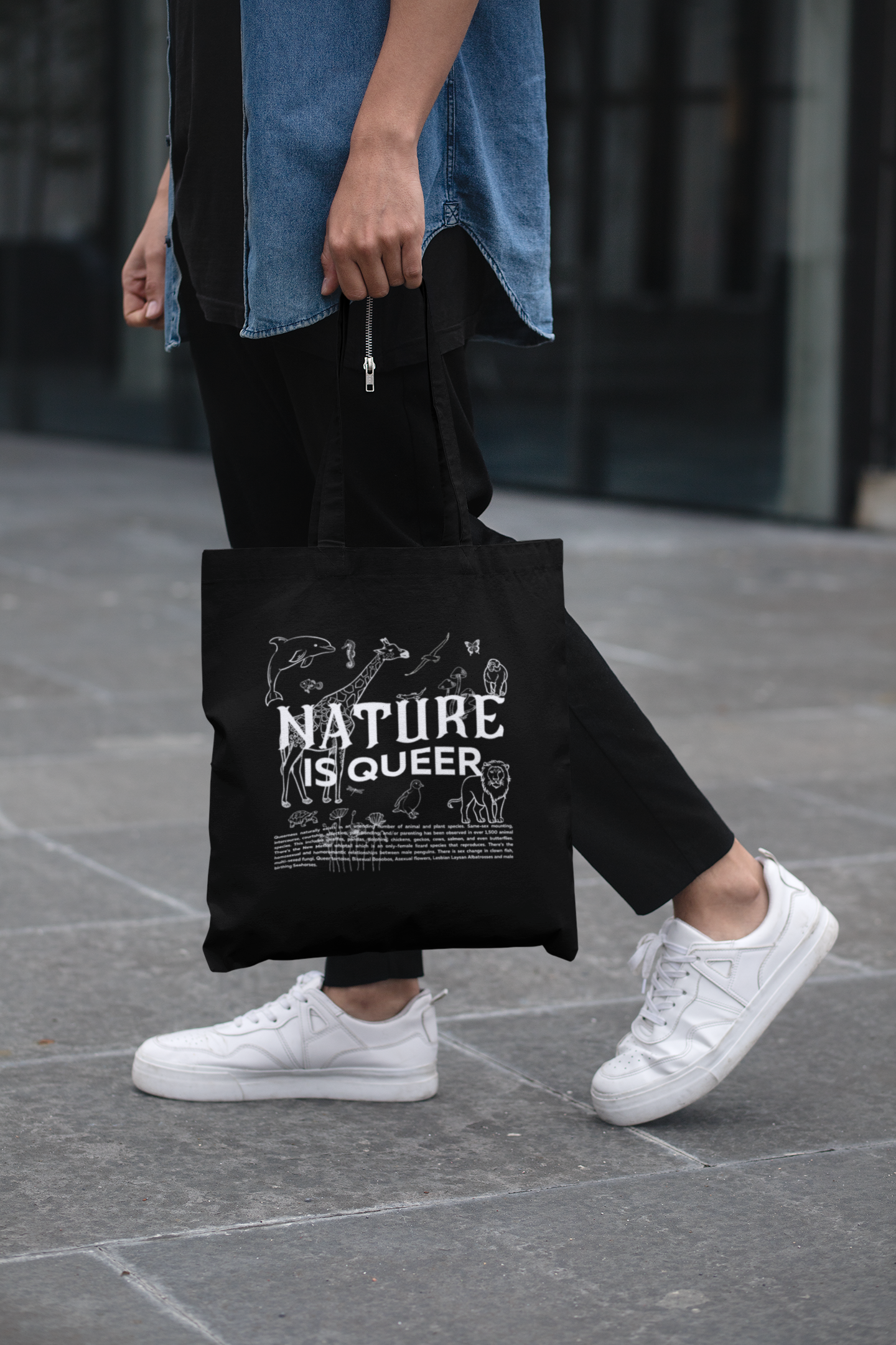Nature is Queer Bag Pride Accessory Eco Friendly Black Tote Bag