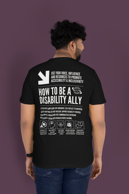 How to be a Disability Ally Graphic Tee Disability Pride Streetwear Style on Black Oversize Deep Drop Shoulder Tee - 190 GSM