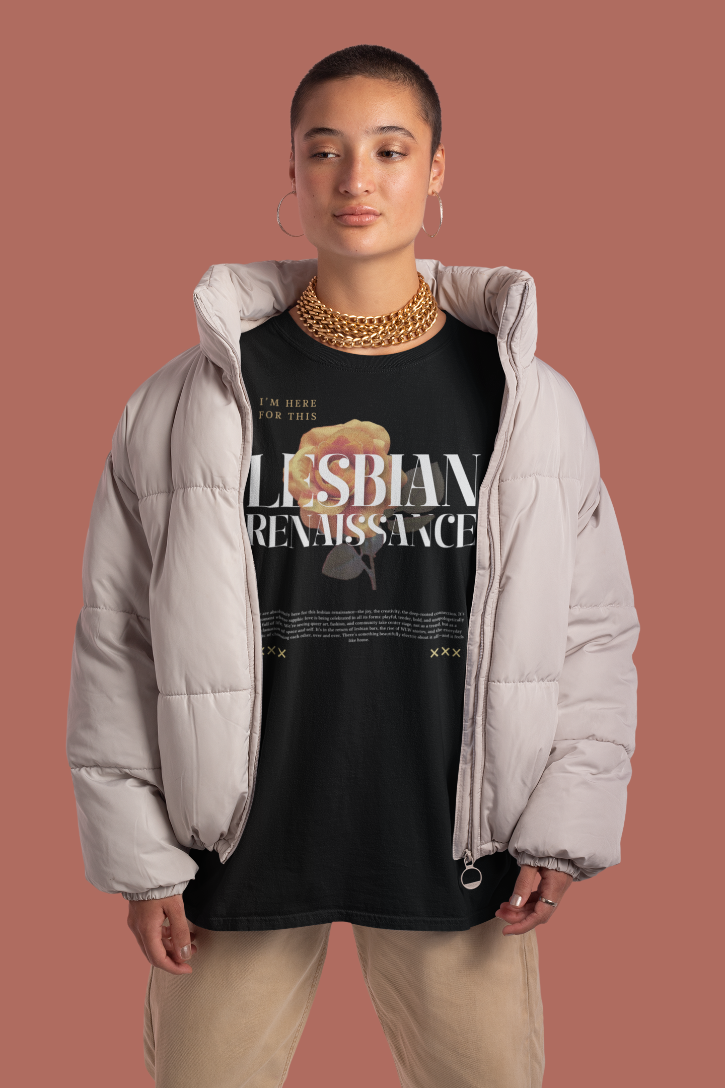 Lesbian Renaissance Graphic Tee Sapphic Pride T-Shirt Black Relaxed Fit T-Shirt