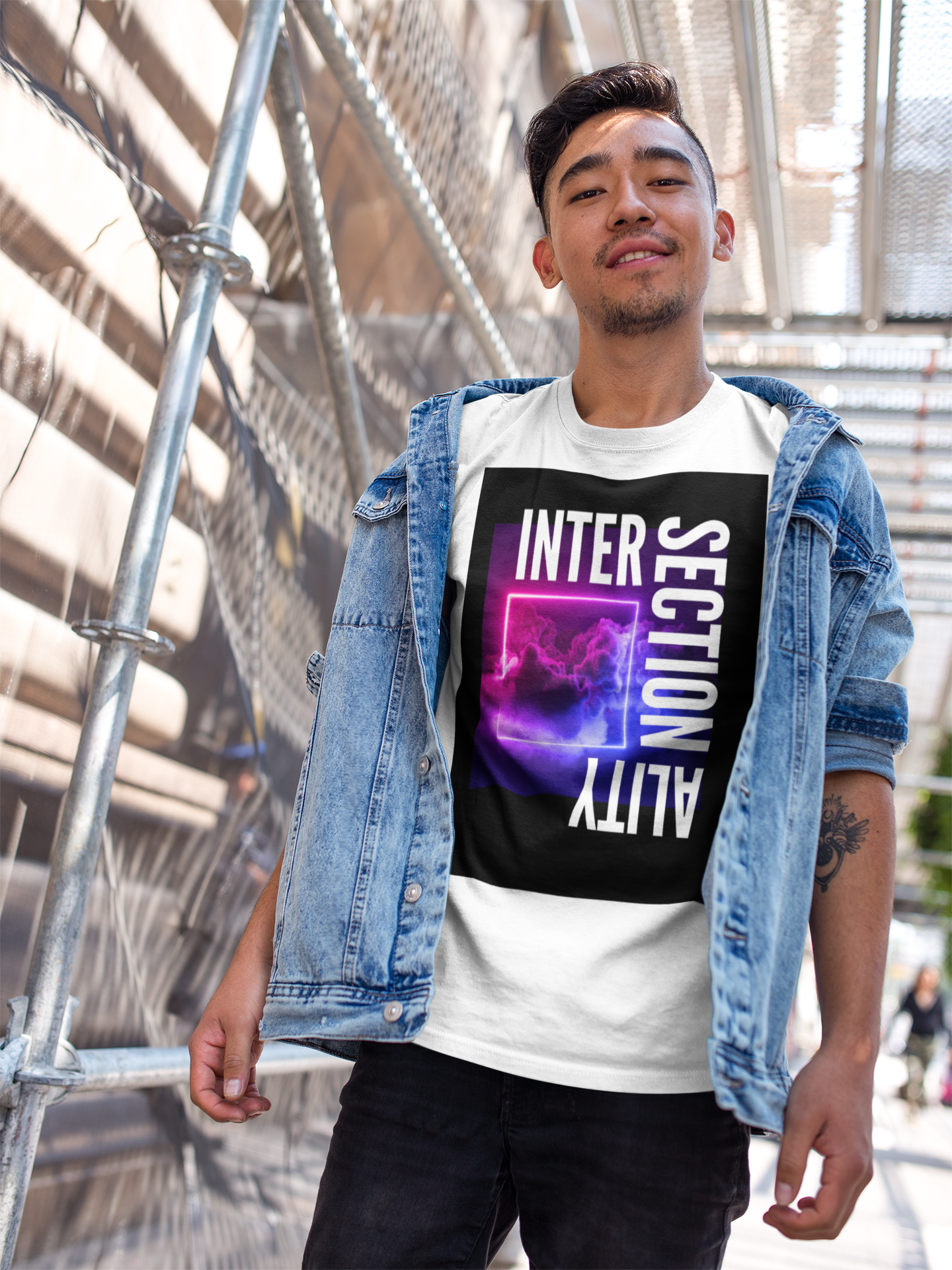 Intersectionality Graphic Tee Neon Lights Smoke Streetwear Inspired Oversize Deep Drop Shoulder Tee - 190 GSM