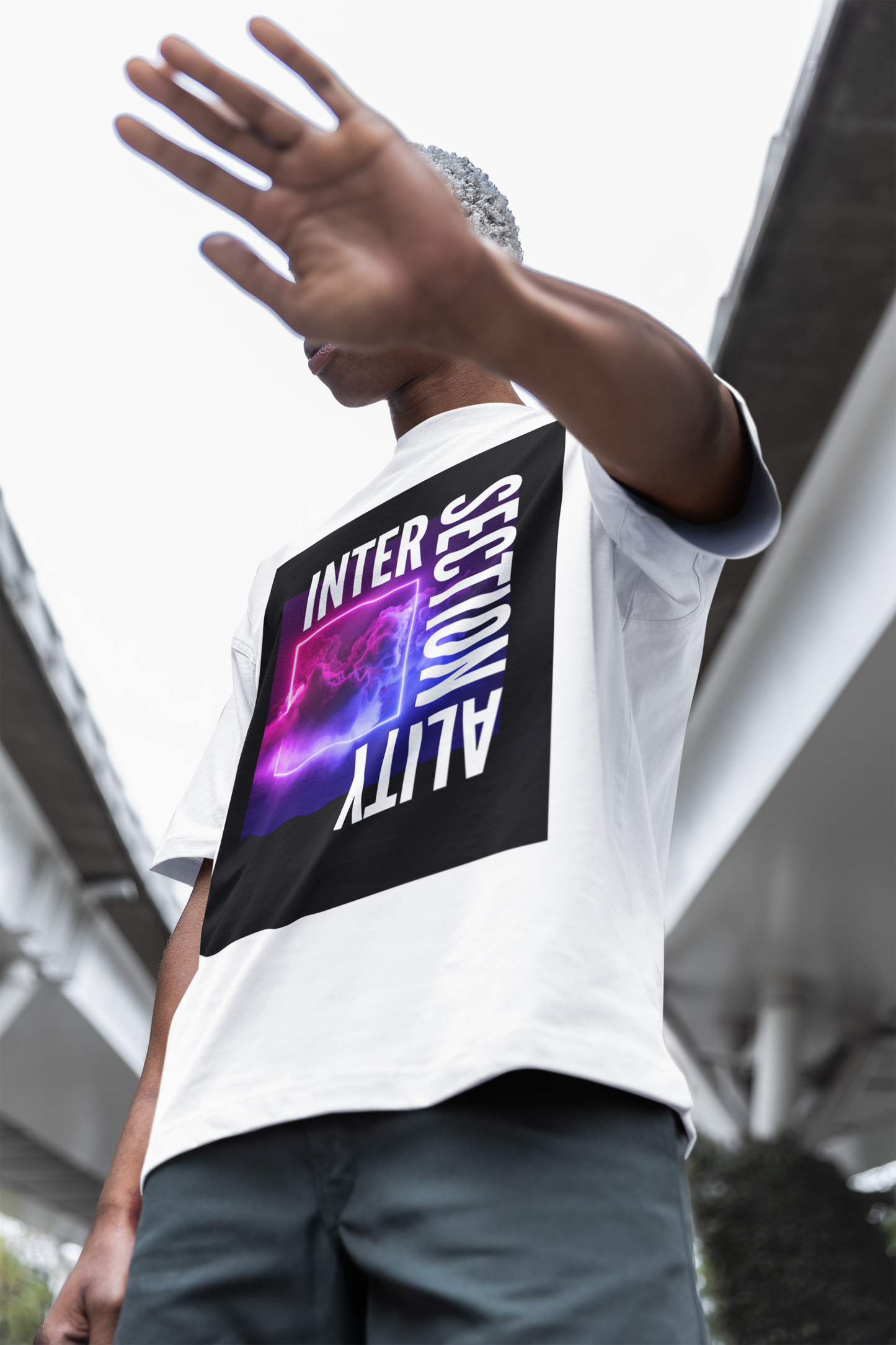 Intersectionality Graphic Tee Neon Lights Smoke Streetwear Inspired Oversize Deep Drop Shoulder Tee - 190 GSM