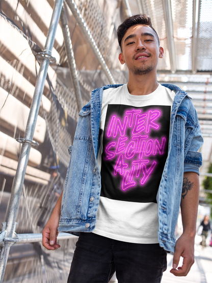 Intersectionality Graphic Tee Neon Lettering Gay Pride T-Shirt Oversize Deep Drop Shoulder Tee - 190 GSM