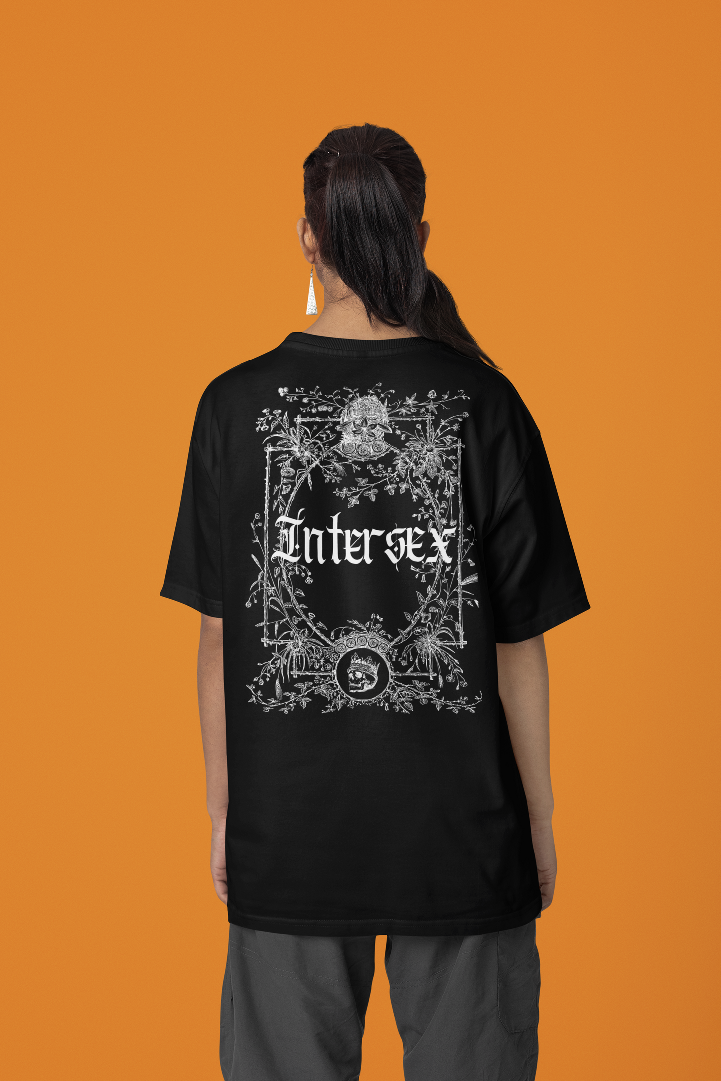 Intersex Streetwear T-Shirt Gender Diversity Pride on Black Oversize Deep Drop Shoulder Tee - 190 GSM