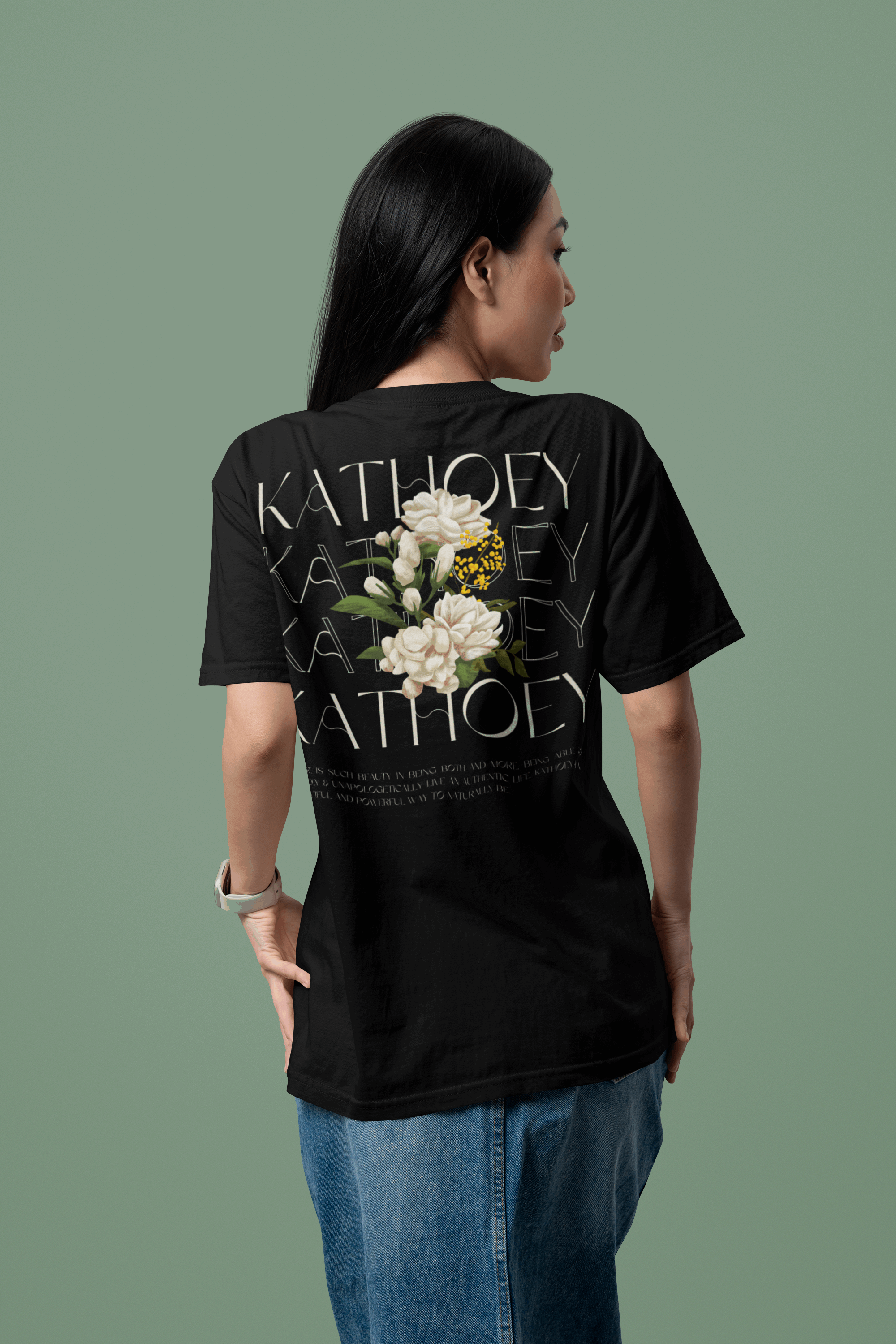 Kathoey Pride T-Shirt Vintage Streetwear Look Thailand Tee and Third Gender Celebration on back of Black Oversize Deep Drop Shoulder Tee - 190 GSM