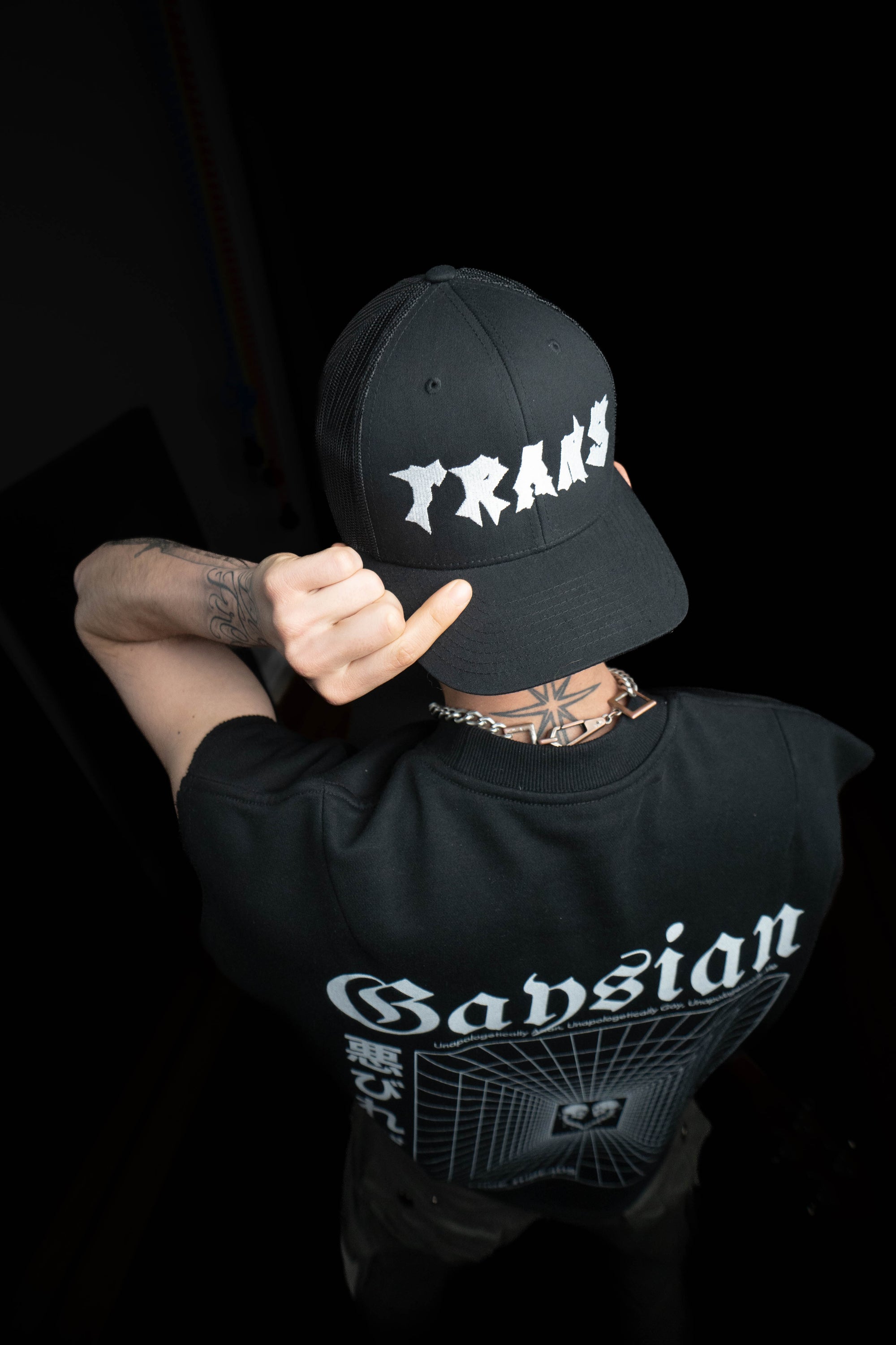 Trans Pride Punk Lettering Embroidered on Black Retro Trucker Cap Retro Trucker Hat