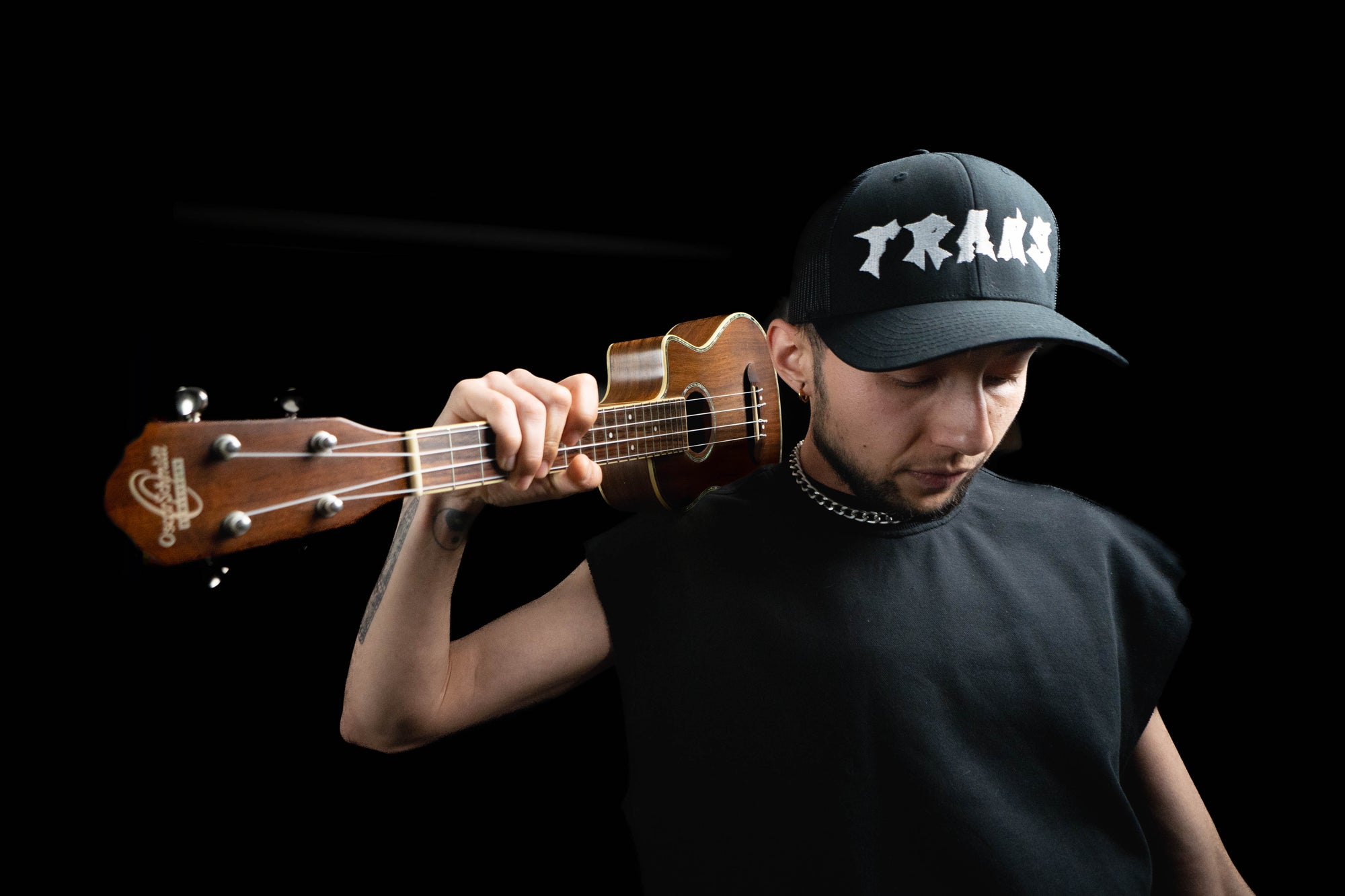 Trans Pride Punk Lettering Embroidered on Black Retro Trucker Cap Retro Trucker Hat