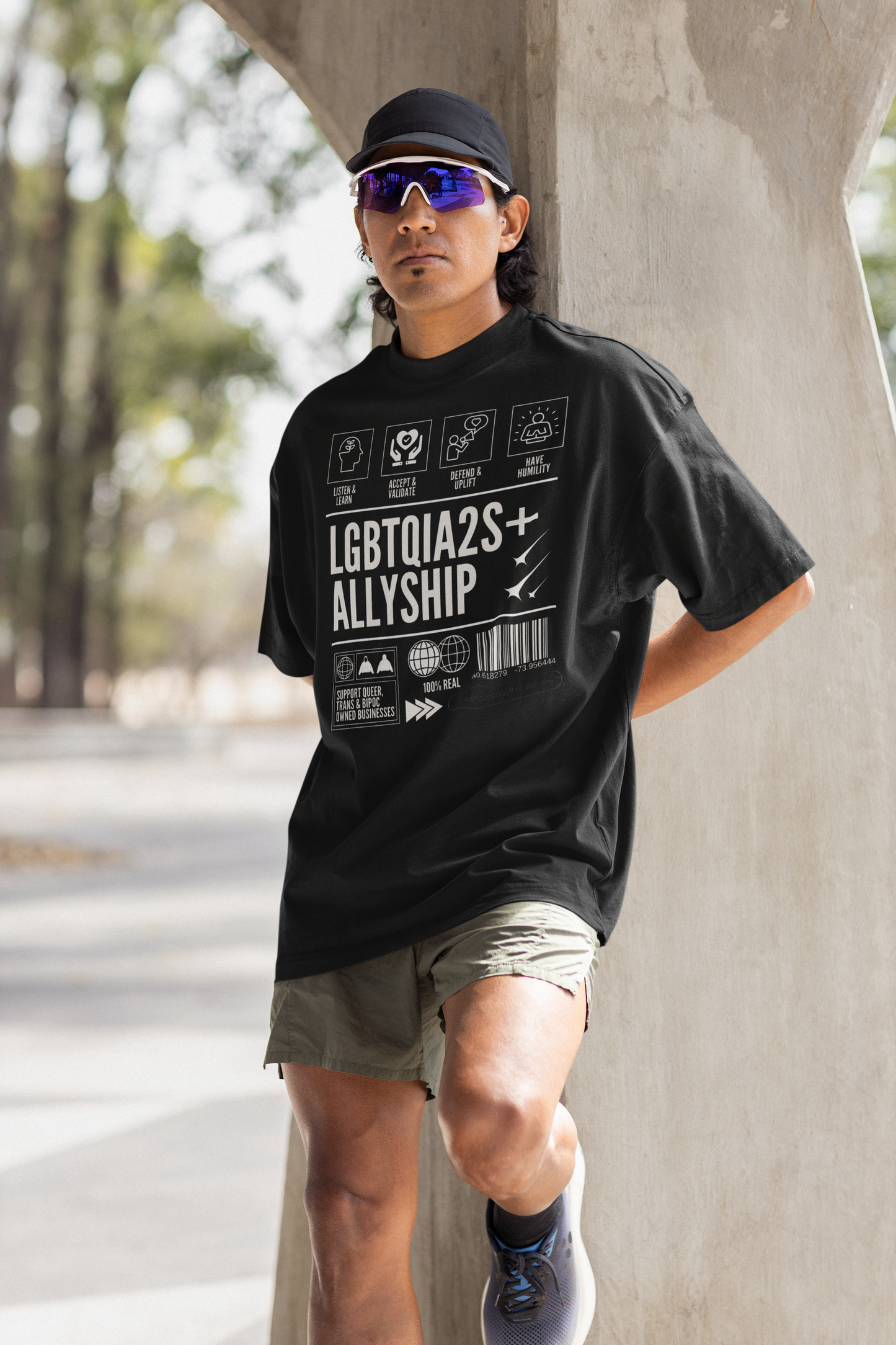 LGBTQIA2S+ Allyship Streetwear Style Front Graphic Tee Oversize Deep Drop Shoulder Tee - 190 GSM