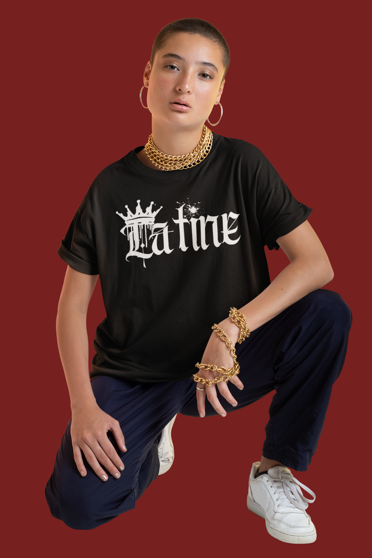 Latine Graphic T-Shirt Intersectional Pride on Black Oversize Deep Drop Shoulder Tee - 190 GSM