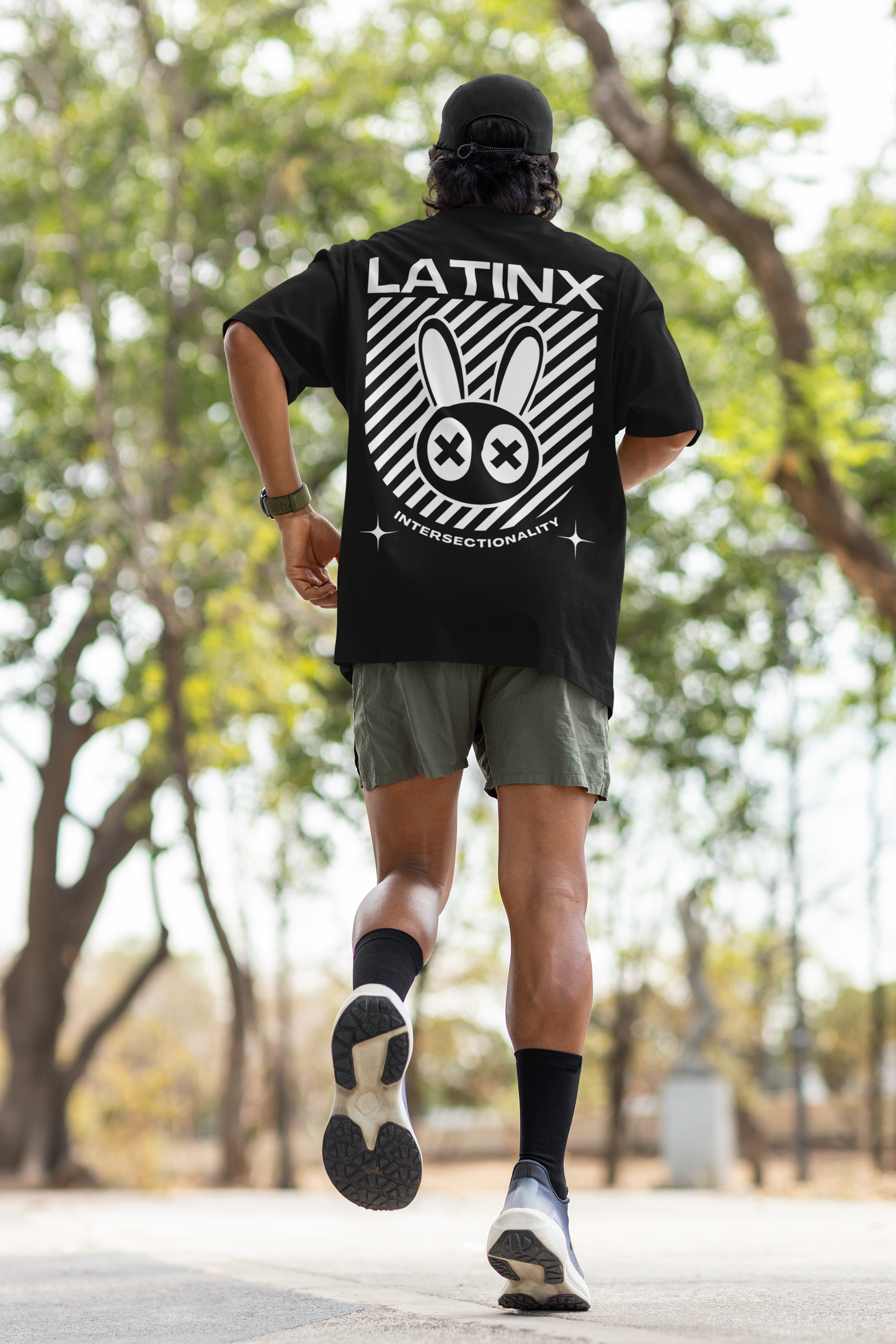 Latinx Graphic Intersectional Pride Streetwear T-Shirt on Black Oversize Deep Drop Shoulder Tee - 190 GSM