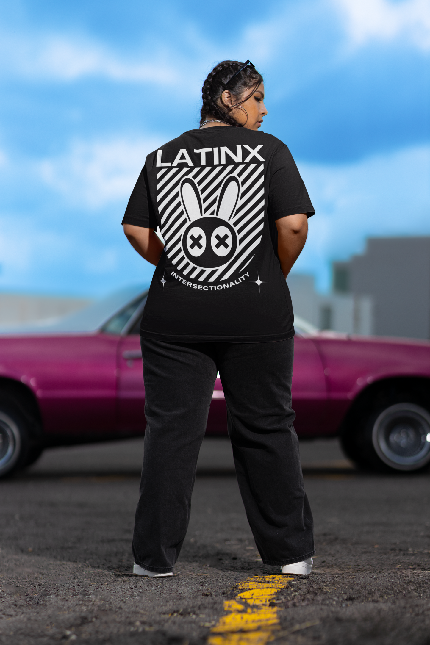 Latinx Intersectional Pride Tee Streetwear Fashion Black Acid Wash Oversize T-Shirt - 250 GSM