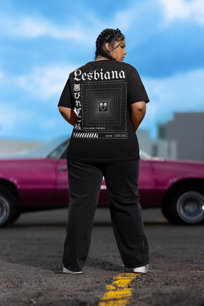 Unapologetically Lesbiana Graphic Tee Streetwear Latina Lesbian Pride on Black Oversize Deep Drop Shoulder Tee - 190 GSM