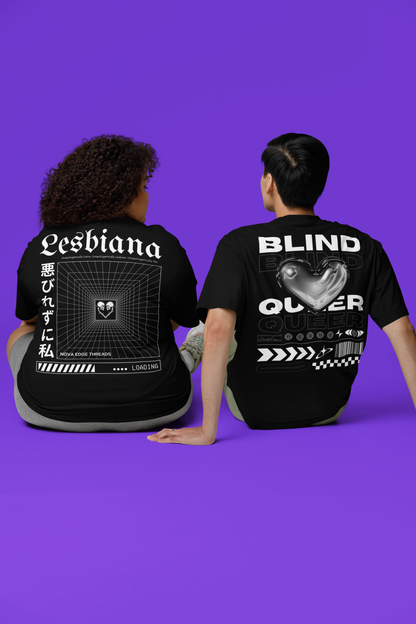 Unapologetically Lesbiana Graphic Tee Streetwear Latina Lesbian Pride on Black Oversize Deep Drop Shoulder Tee - 190 GSM