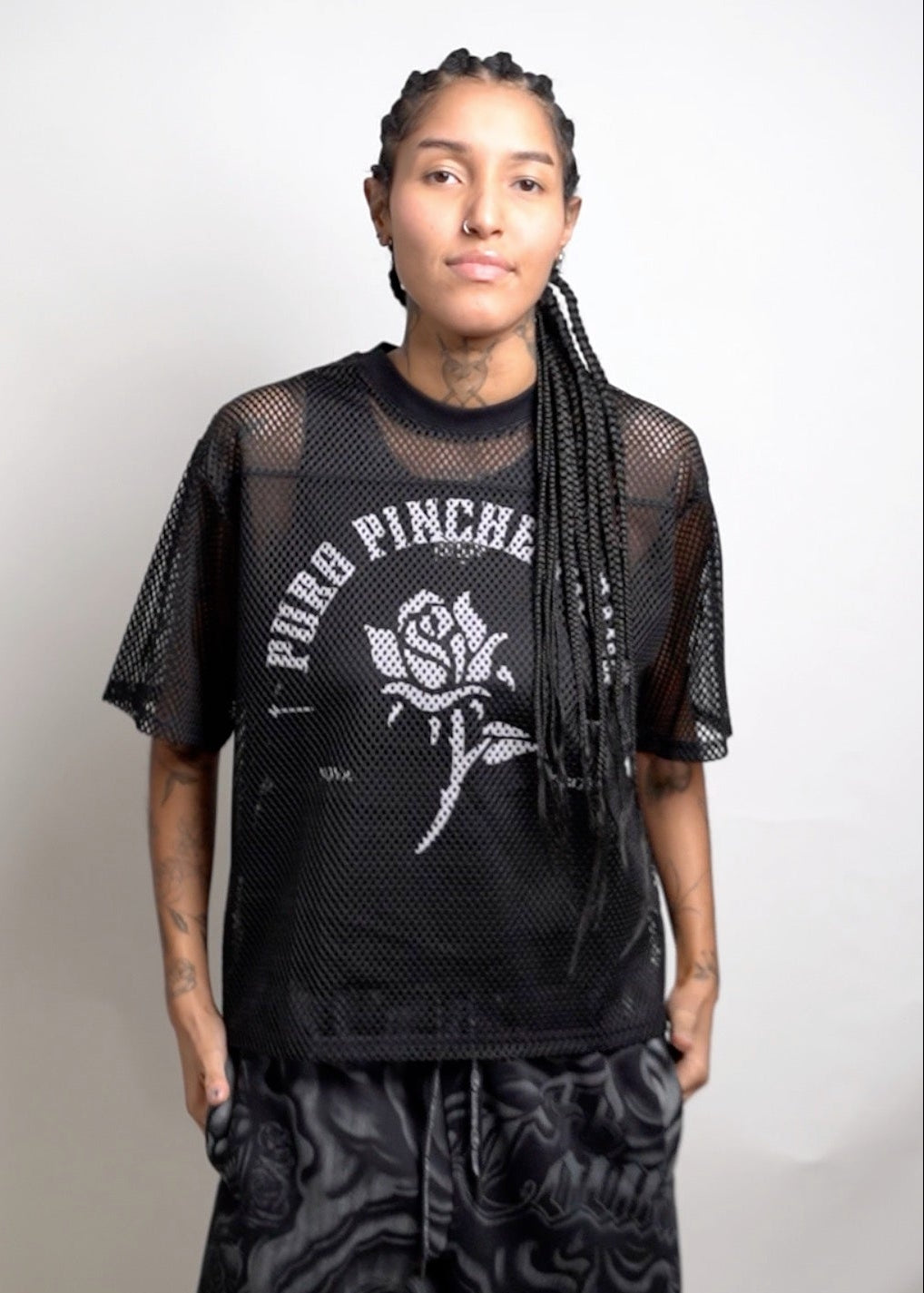 Puro Pinche Pride Mesh Tee Spanish speaking pride Black See-through Boxy Net T-shirt See-through Boxy Net T-Shirt