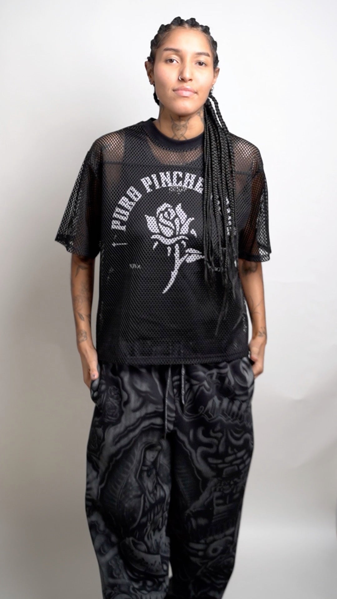 Puro Pinche Pride Mesh Tee Spanish speaking pride Black See-through Boxy Net T-shirt See-through Boxy Net T-Shirt